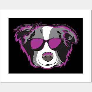 Border Collie Face Neon Light Pink Color Posters and Art